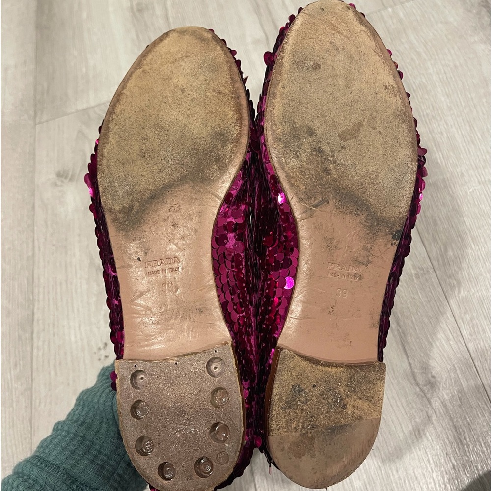 Pink sequin Prada loafers - Picture 2 of 5